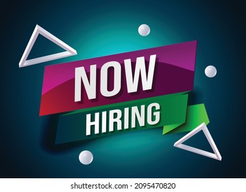 Now hiring word concept vector illustration with dark lines and 3d style, landing page, template, ui, web, mobile app, poster, banner, flyer, background, gift card, coupon, label, wallpaper