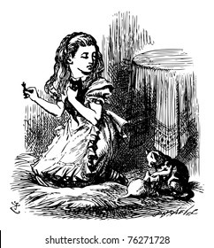 Now, Kitty, let's consider who it was that dreamed it all - Original book engraving. This is a serious question, my dear, and you should not go on licking your paw like that. Final image.