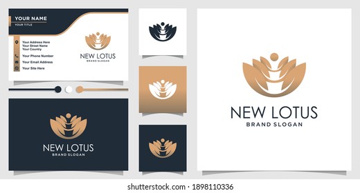 Now lotus logo with modern gradient style and business card design template Premium Vector