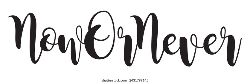 now or never text on white background.