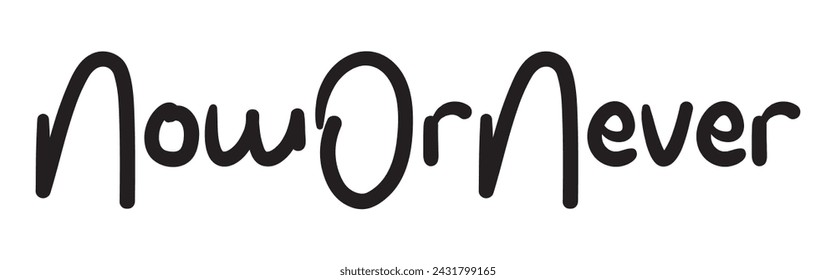 now or never text on white background.