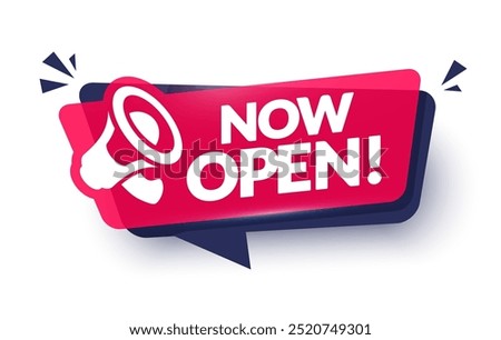 Now Open Label With Megaphone Icon