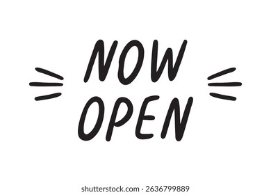 Now open lettering doodle hand drawn text. Now open. Vector illustration