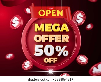 now open ,mega sale 50  percent off