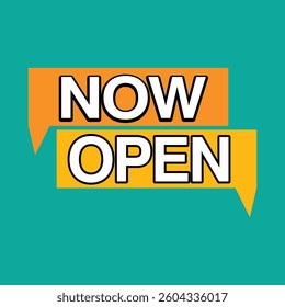 Now Open. Modern Web Banner Element sign label retail message marketing design template badge 