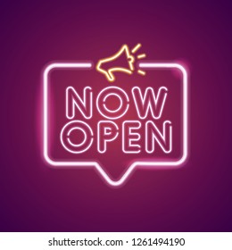 Now Open neon light announcement poster template