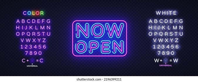 Now Open neon on light background. Vector icon isolated template