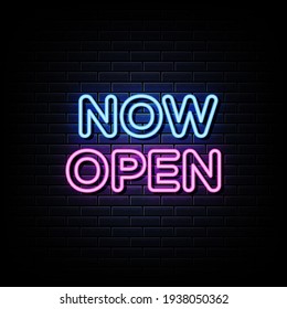 Now Open Neon Sign Vector. 