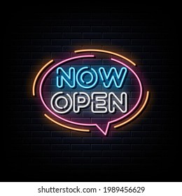 Now Open Neon Sign Vector.  Neon Sign