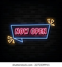 Now Open Neon Sign Vector Design Template