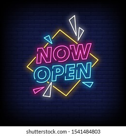 Now Open Neon Signs Style Text Vector