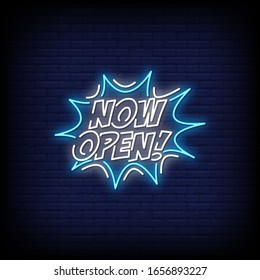 Now Open Neon Signs Style Text Vector