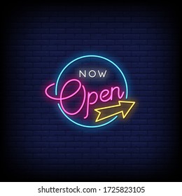 Now Open Neon Signs Style Text Vector