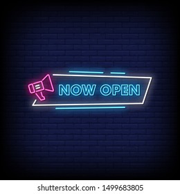 Now Open neon signs vector. Now Open Design template neon sign