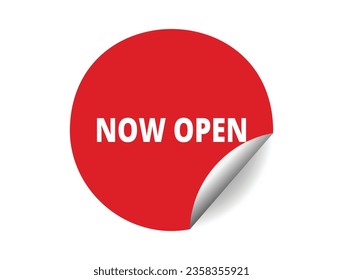Now open round sticker sign. Now open circle sticker banner, badge symbol vector illustration.