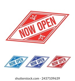 Now Open Rubber stamp Design art Illustration 