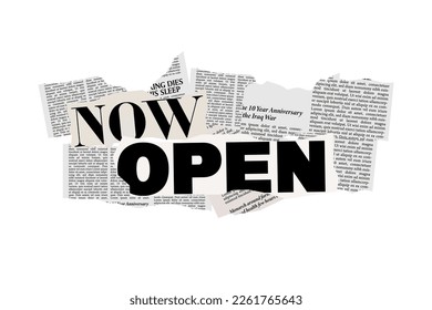 Now Open Sign with newspaper style