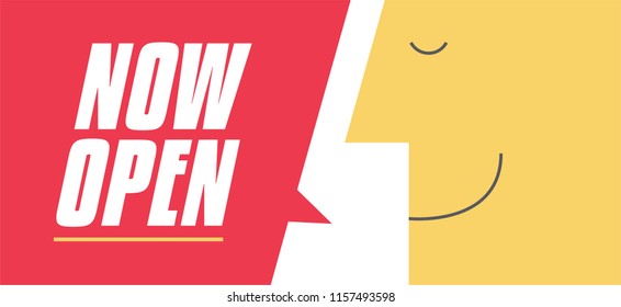 Now Open speech bubble vector illustration . Man saying Now Open. Business and Digital marketing concept for website and banners promotions