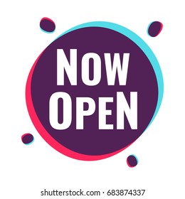 Now open. Vector illustration on white background. Business concept for shopping.
