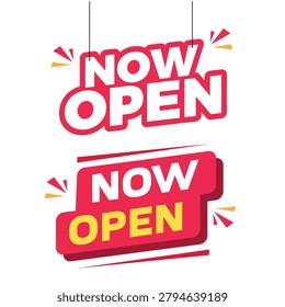 Now Open Vector Sign and Banner Graphic Elements
