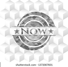 Now realistic grey emblem with geometric cube white background