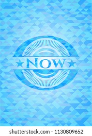 Now realistic light blue emblem. Mosaic background