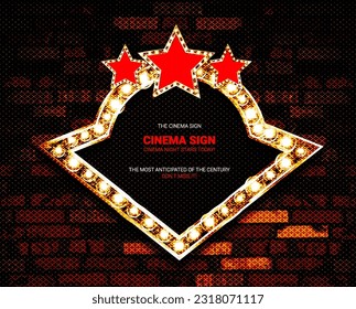 Now Showing announcement board with bulb frame on the background of a vintage brick wall. Vector Illustration EPS10