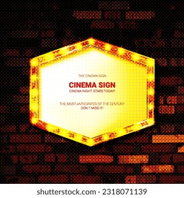 Now Showing announcement board with bulb frame on the background of a vintage brick wall. Vector Illustration EPS10