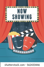 Now Showing Cinema. Can be used for flyer, poster, banner, ad, and website background.