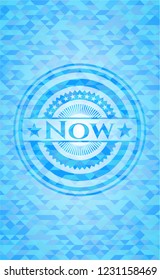 Now sky blue emblem with triangle mosaic background