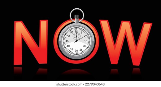 now, stopwatch analog, time measurement, vector illustration 