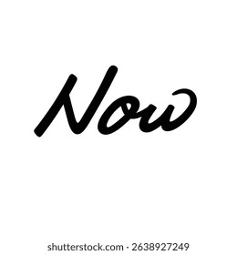 Now text vector art, vector lettering illustration of now, handwritten lettering illustration, isolated on white background
