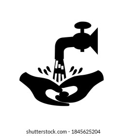 Ahora Lávese La Mano Por Favor Icono Negro,Ilustración Vector, Aislado En Etiqueta De Fondo Blanco. EPS10