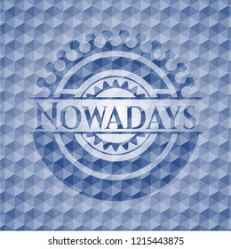 Nowadays blue emblem with geometric pattern background.