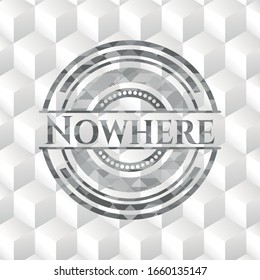 Nowhere grey emblem. Retro with geometric cube white background