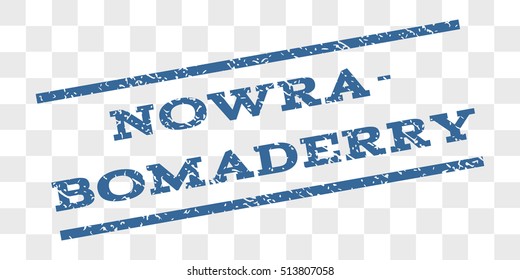 Nowra-Bomaderry watermark stamp. Text tag between parallel lines with grunge design style. Rubber seal stamp with scratched texture.