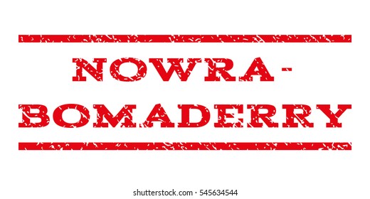 Nowra-Bomaderry watermark stamp. Text tag between horizontal parallel lines with grunge design style. Rubber seal stamp with dirty texture.