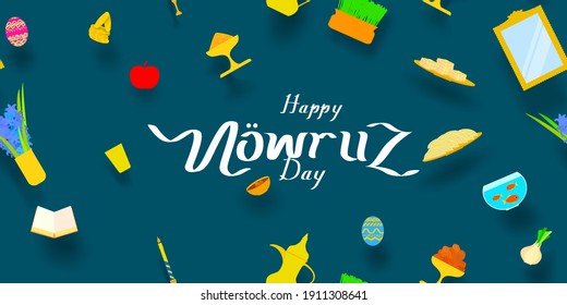 Nowruz day seamless pattern in paper art style. Translation: Happy Persian New Year (Nowruz)