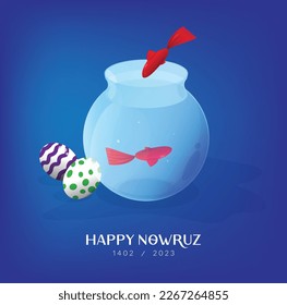 Nowruz Eid red fish. Most people put Red fish in clear water on the Haft Sin table to have a year full of energy and vitality ahead of them. happy nowruz. Iranian new year