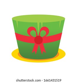Nowruz holiday grass semeni on plate with red ribbon. Flat color style design vector illustration, isolated on white background