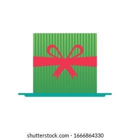 Nowruz holiday grass semeni on plate with red ribbon. Flat color style design vector illustration, isolated on white background