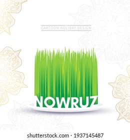 Nowruz Holiday Greeting Card. Novruz Bayram In Azerbaijan. Green Grass Semeni On White Background.