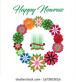 Nowruz semeni, wheat grass floral decorated background. Spring celebration. 21 march.  