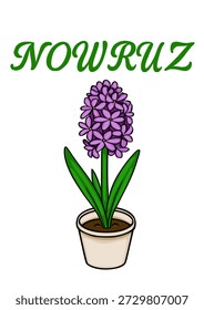Nowruz vector poster illustration with a blooming hyacinth plant in a pot