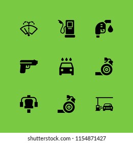 nozzle icon. 9 nozzle set with washer, station, petrol and pistol vector icons for web and mobile app