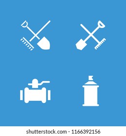 Nozzle icon. collection of 4 nozzle filled icons such as shovel and rake, spray paint. editable nozzle icons for web and mobile.