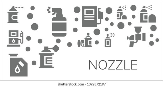 nozzle icon set. 11 filled nozzle icons.  Collection Of - Spray paint, Spray, Gas station, Gas, Fuel station, Airbrush