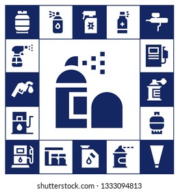 nozzle icon set. 17 filled nozzle icons.  Collection Of - Gas, Spray, Gas station, Fuel station, Paint spray, Spray paint, Airbrush, Piping bag