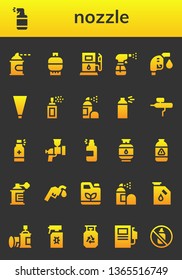 nozzle icon set. 26 filled nozzle icons.  Collection Of - Spray paint, Spray, Gas, Gas station, Gas fuel, Piping bag, Airbrush, Gasoline, Fuel station, Aerosol