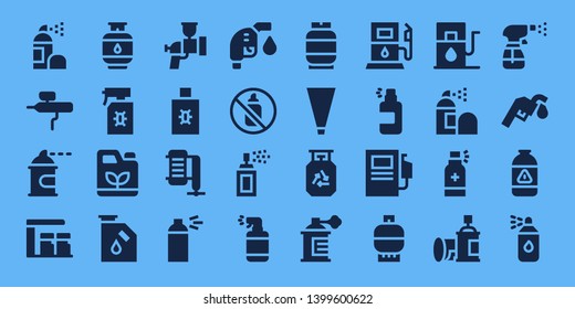nozzle icon set. 32 filled nozzle icons. on blue background style Simple modern icons about  - Spray, Airbrush, Spray paint, Gas station, Gas, Gasoline, Compressor, Gas fuel, Aerosol